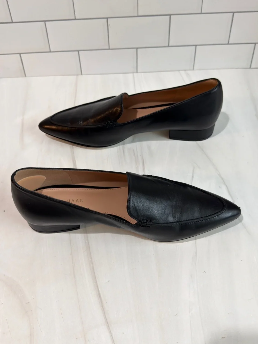 COLE HAAN VALANTINO POINTED TOE LOAFERS BLACK LEATHER SIZE 8 CAREER EASY WEAR